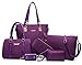 RainboSee Women Handbag and Purse 6Pcs Tote Satchel Top Handle Crossbody Shoulder Bag Clutch Wallet Key Case Purple