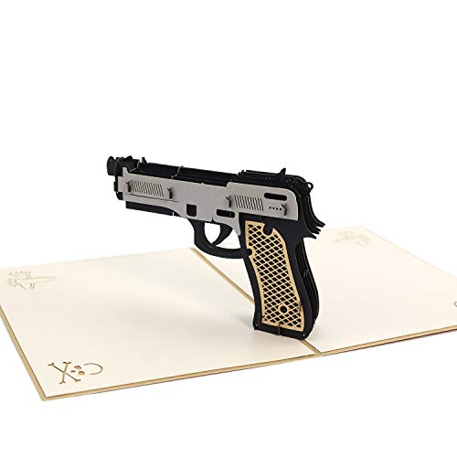 Paper Spiritz Gun 3D Pop Up Card Handmade Pistol Greeting Card Popup Sharpshooter Card Birthday Card Art Decoration For Cop Husband Soldier Anniversary Boyfriend Boy #TOP6