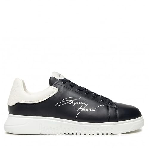 Emporio Armani Men's Dark Blue Leather Sneakers, Blue, 11 Us #TOP8