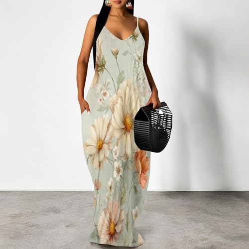 Image of SUZONANA Women Plus Size Summer Maxi Dress Spaghetti Strap Loose Sundress