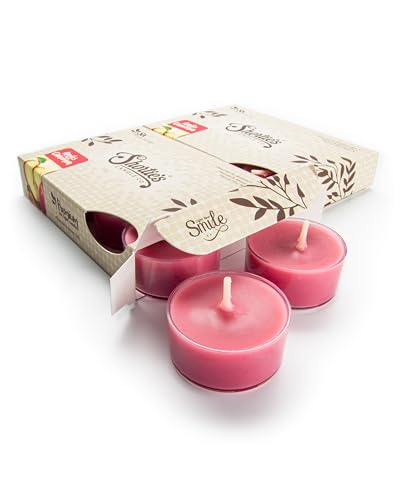 Bougies chauffe-plat pommes et cannelle intenses, bougie parfumée naturelle rouge foncé x12