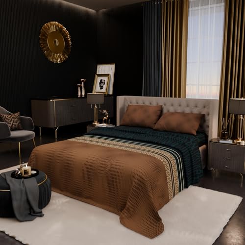 Image of Stoa Paris 100% Bamboo Cotton King Bedsheet with 2 Pillow Covers, 200TC Printed Bed Set, Breathable, All-Season Comfort, Aesthetic Home Decor, Imperial Grandeur - Amazonite Splendour (228cmx274cm)