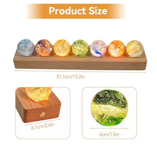 Image of JOJOCY 7 Colors Glass Ball Night Light with LED Wooden Base Rechargeable, 4cm /1.6in Healing Spheres Balls for Meditation & Decor Lights Gift for Friends Boys Girls Teacher (Base & Balls)