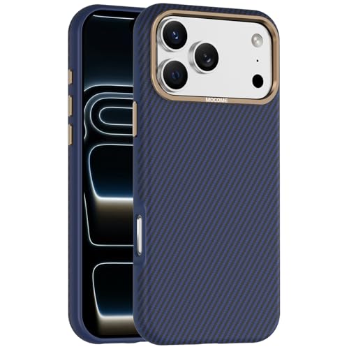 Étui magnétique iPhone 17 Pro Max en cuir texture carbone bleu marine