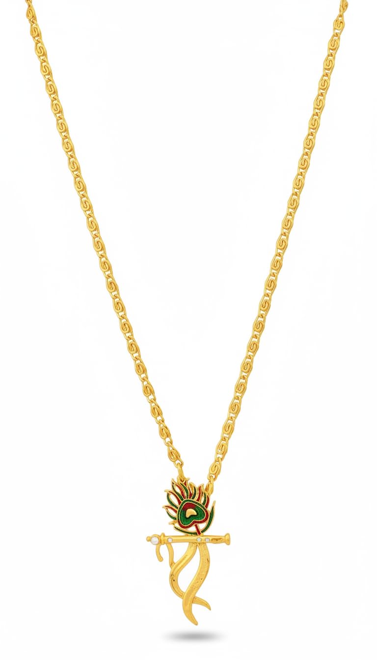 agarwalproduct Flute Bansuri Lord Krishna Pendant Chain for Men | Spiritual Temple Jewellery for Unisex | Religious & Spiritual Designs, Minimal Jewellery, Birthday for Wife and Girlfriend-picture-47