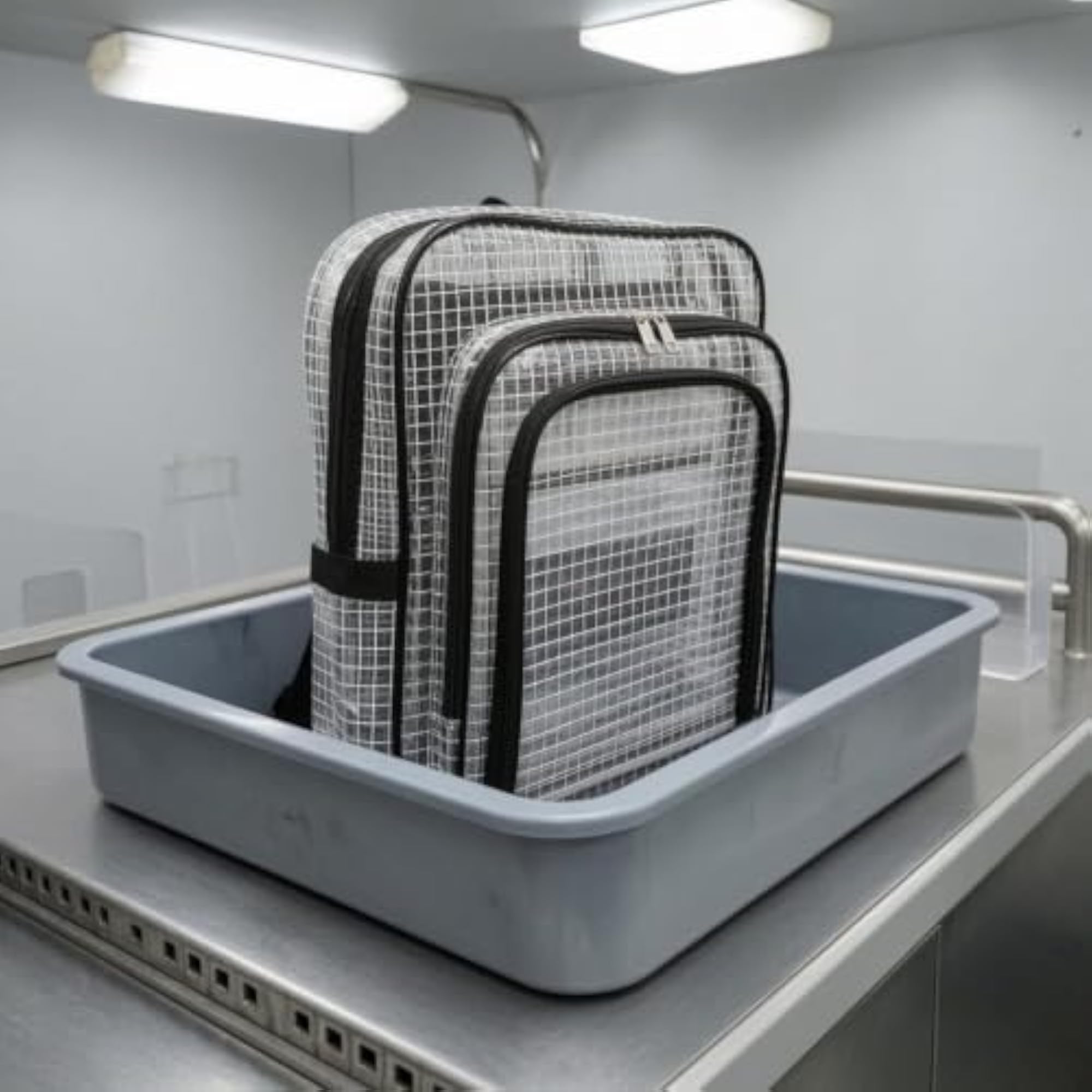 Black Trim Grid PVC Transparent Backpack, Clear