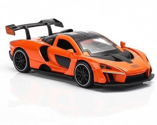 Image of 1:28 Scale McLaren Senna Car Toy Alloy Metal Die-Cast Supercar Model with Openable Doors, Lights & Sound, Pull-Back Sports Car Toy for Kids, Boys & Collectors - Gift Item (Orange)
