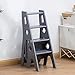 Składane krzesło drabinkowe drewniane schody krzesło, wielofunkcyjna biblioteka wspinaczka drabiny 4 krok stepladders krzesło kwiat pół półka domowa, szary