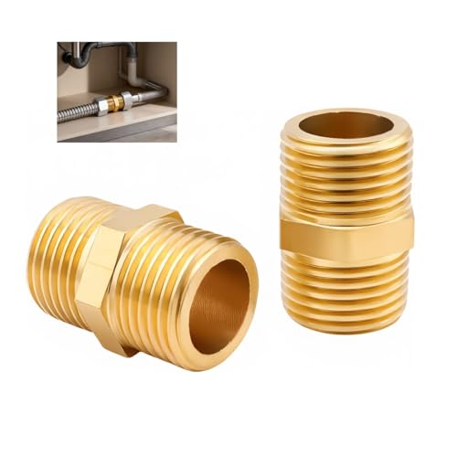 2 Pcs 3/4 G3/4 x G3/4 Pipe Fitting Male Thread, Brass Hex Nipple Connector, Brass Thread Straight Double Nipple for Plumbing, Heating, Air Conditioning, Bathroom, Kitchen, Water, Gas Pipe Connection