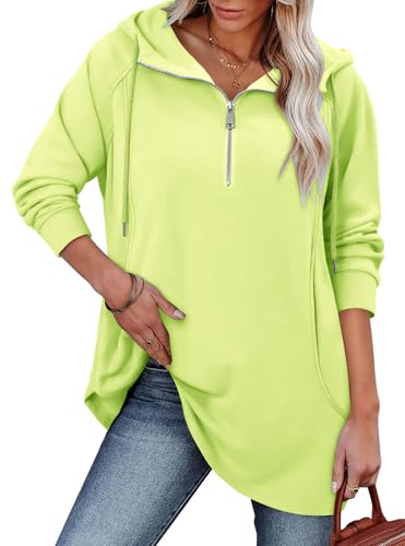 onlypuff Women Hoodie Pullover Trendy Quarter Zipper Lapel Sweatshirts Drawstring Cute Hooded Tunic Tops with Side Pockets