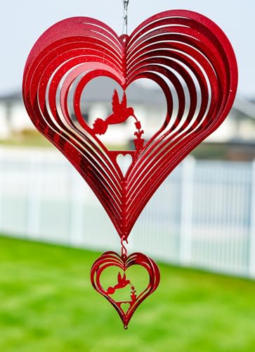 SWEN Products Hummingbird Heart Swirly Metal Wind Spinner