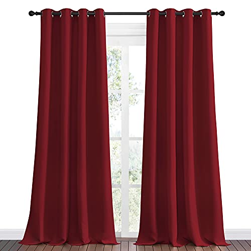 Image of NICETOWN Burgundy Red Blackout Draperies Curtains - Pair of Grommet Top Thermal Insulated Blackout Decorative Curtains for Thanksgiving Day & Christmas Decor(55 inches Wide by 96 inches Long)