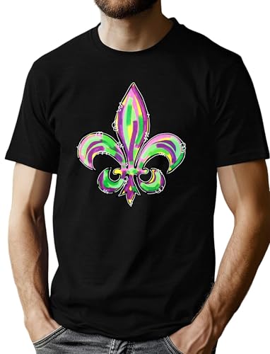 LAZYCHILD Mardi Gras Shirts for Men: Fat Tuesday T-Shirts New Orleans Mardi Gras Day Graphic Party Tee Tops Black