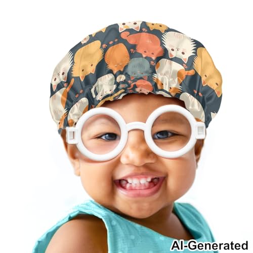 Image of Kids Satin Bonnet Sleeping Beanie Cartoon Painting Cats Headwear Curly Natural Hair Cover Soft Sleep Caps Breathable Comfy Hat for Kids Girls Boys Toddler Children Baby