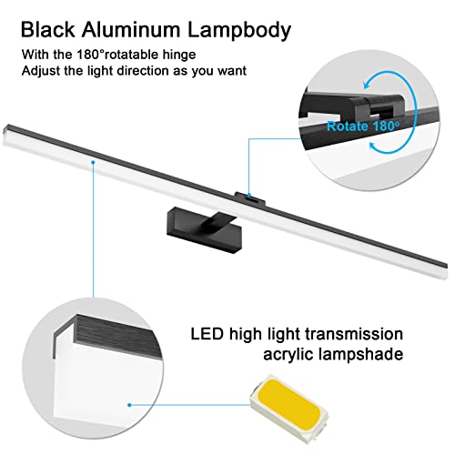 Klighten LED Spiegelleuchte Badezimmer Lampe 100CM, Schwarz Bad Spiegel Beleuchtung Lampe 28W 1560LM Badlampe Spiegellampe, 180° Rotation, Kaltes Weiß 6000K, IP44 wasserdicht LED Make-up Light