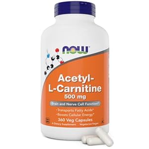 NOW Acetyl L Carnitine 500mg, 360 Veg Capsules – Non-GMO Foods ACL 500 mg Caps