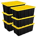Sterilite 6-Pack Industrial Tote, Plastic Storage Container Bins with Lids, 27 Gallon - Heavy-Duty Organizing Containers for Closet, Bathroom, and Office