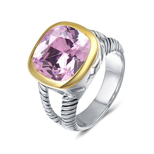 UNY JEWEL Twisted Cable Wire Two Tone Cusion Cut CZ Statement Ring Designer Inspired Fashion Love Antique Women Jewelry Gift