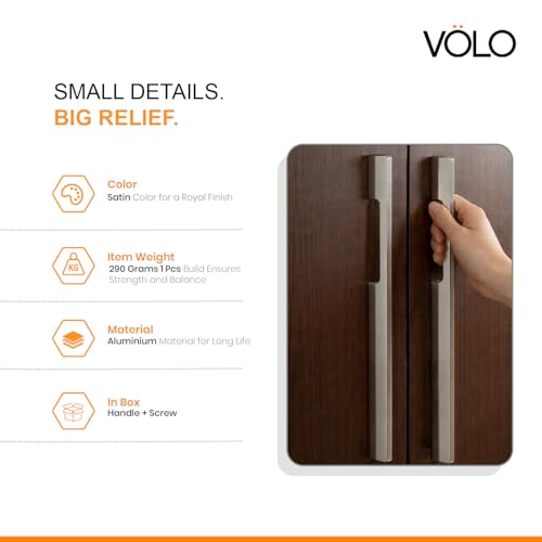 Image of VOLO Wardrobe and Cabinet Pull Handle - Versatile Handles for Wardrobes, Drawers, Sliding Closets, and Doors in Kitchens, Offices, and Bedrooms (SAC-35) (Satin, 600MM (24 Inch)) Pack of 1 Piece