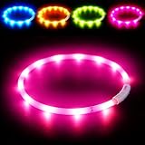 LaRoo LED Hundehalsband, USB-Aufladbar, Silikon, 65 cm Zuschneidbar, 3 Leuchtmodi, 360° Sichtbar, Nacht Sicherheit,für Kleine, Mittlere und GroBe Hunde, Rosa