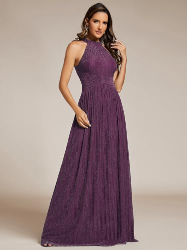 Image of Ever-Pretty Women's Glitter Halter Sleeveless Formal Dresses Evening Gowns Pleated A-line Wedding Guest Dress 41961