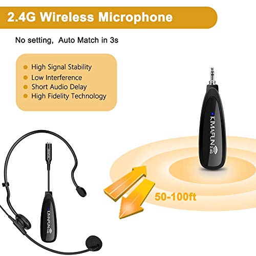 Kimafun Wireless Microphone System, 2.4G Wireless Microphone Transmitter/Receiver Set With Headset/Lavalier Lapel Mics, Ideal For Teaching, Weddings,Presentations,School Play,G102 #TOP1