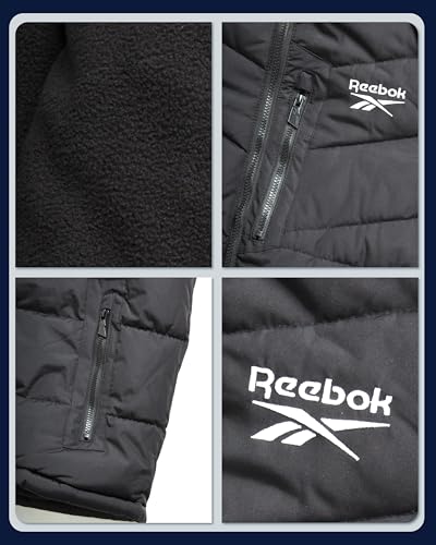 Image of Reebok Mens Winter Jacket - Thick Heavyweight Ski Winter Coat - Warm Insulated Quilted Hooded Puffer Coat for Men