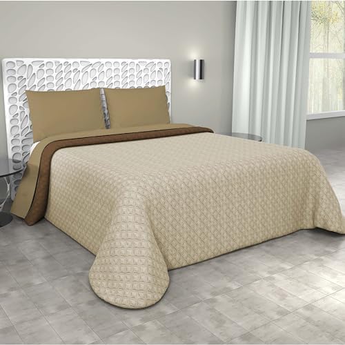 PASSION - Copriletto Trapuntino primavera-estate tinta unita double face 100% poliestere e 100% MADE IN ITALY (Marrone/Panna, Matrimoniale)