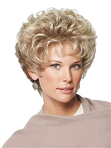 Nicetobuy Short Fluffy Curly Wavy Light Brown Blonde Synthetic Hair Replacement Wigs for Women Natural Looking Wig with One Wig Cap