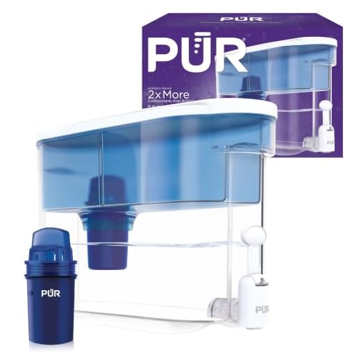 PUR 30-Cup Countertop Water Filter Dispenser, 1 Genuine PUR Filter, 2-in-1 Powerful Filtration, Lasts 2 Months or 40 Gallons, Dishwasher Safe, White/Blue (DS1800Z)