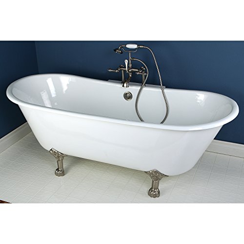 Kingston Brass Aqua Eden Vctnd6728Nh8 Cast Iron Double Slipper Clawfoot Bathtub With Brushed Nickel Feet Without Faucet-Drillings, 67-Inch, White #TOP1
