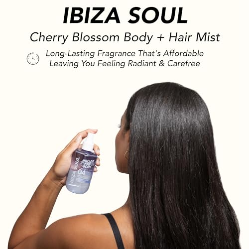 Image of Holler And Glow Ibiza Soul Cherry Blossom Body And Hair Mist, 8.11 Fl Oz | Dual-purpose hydrating mist nourishes strands & skin with floral extracts for soft, fresh, all-day glow.