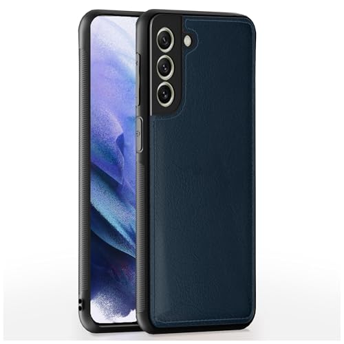 Image of Leather Case for Samsung Galaxy S21FE Premium Protective Stylish Slim Cover with Shockproof Raised Edges Blue