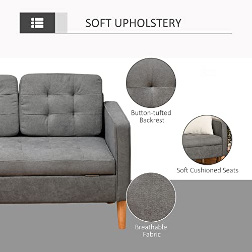 HOMCOM Modern 3-Seater Sofa Button-Tufted Fabric Couch with Storage Chest Rubberwood Legs for Living Room, Grey - Image 6
