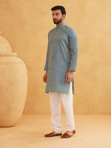 Image of SOJANYA (Since 1958 Men's Silk Blend Self Design Kurta & Off-White Churidar Pyjama Set