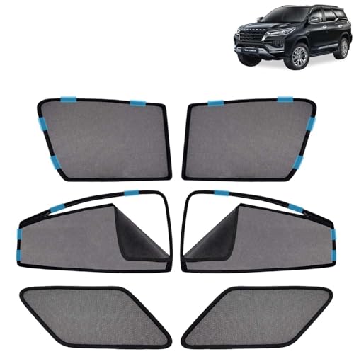 Image of KINGSWAY Car Sun Shade Curtains Only Compatible with Toyota Fortuner (2025 Onwards) | Front Window in Half Cut and Rear in Zipper (Magnetic) | UV & Heat Protection | Pack of 6 Pcs