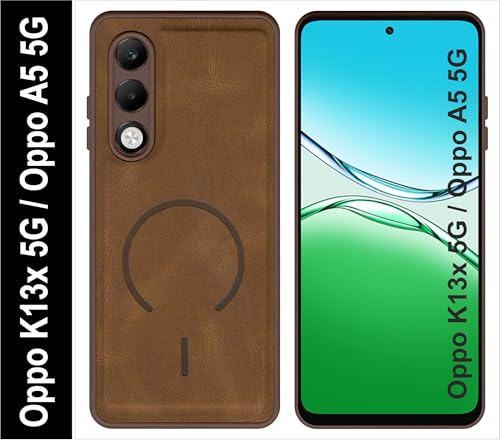 Image of SBMS Back Cover for Oppo K13x 5G / A5 5G | Ultra Slim Soft Rubberised Hard Case | Oil Feel Soft Leather Back | Mag-Safe Design (Mag-Safe Not Support) | Camera Protection Case for Oppo K13x (Brown)