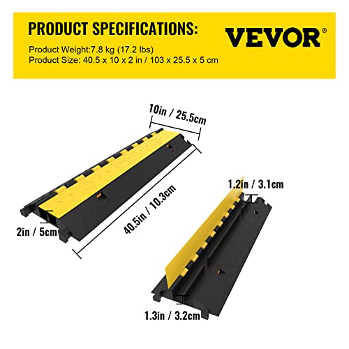 Happybuy 5 Pack Rubber Cable Protector Ramp 2 Channel Heavy Duty 66000Lbs Load Capacity Cable Wire Cord Cover Ramp Speed Bump Driveway Hose Cable Ramp Protective Cover (2-Channel, 5Pack-66000Lbs) #TOP6