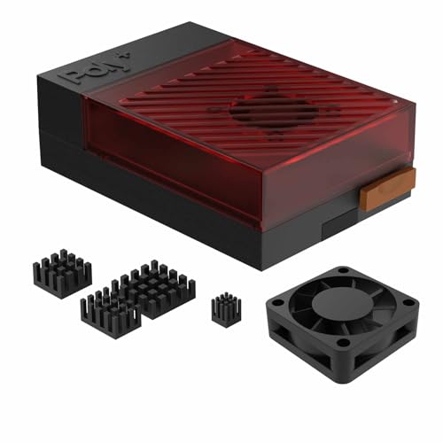 Argon Poly+5 Raspberry Pi 5 Case | Pi 5 ABS Case with 30mm PWM Fan, Heatsink, Simple Removable Top Cover for Pi 5 (BRED)