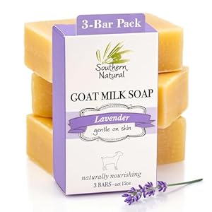 Southern Natural Goat Milk Soap Bar (Lavender 3 Pack) For Dry Sensitive Skin. Natural, Handmade Soap For Men, Women, Kids & Baby. Use On Face & Body