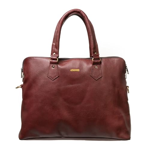 Image of Rustic Roots Genuine Leather Laptop Bag for Women | 15.6-Inch Office Briefcase Handbag | Stylish Business Messenger Bag with Handles & Shoulder Strap