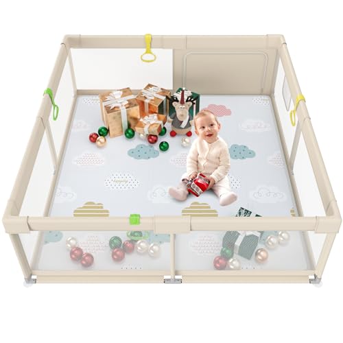 Image of Fodoss Baby Playpen with Mat - 59x59in Playpen for Babies and Toddlers, Kids Play Pen, Extra Large Baby Play Pen, Big Playard for Infants