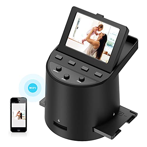 Wireless Digital Film Scanner with 22MP, Converts 35mm, 126, 110, Super 8 Films, Slides, Negatives to JPEG, Tilt-Up 3.5  Large LCD, Transfer Pictures to Phones Via WiFi Connection, MAC &PC Compatible