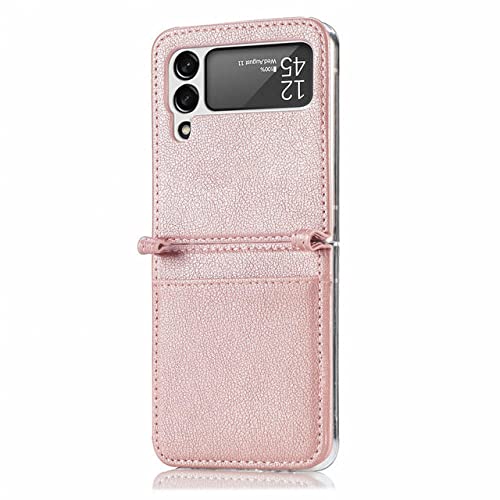 Coque en cuir pour Samsung Galaxy Z Flip 4 rose doré avec porte-cartes élégant