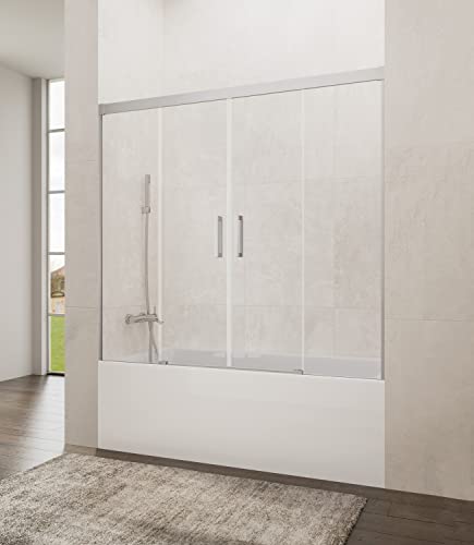 Mampara de Bañera - GME - Basic Spazio - Frontal 2 Hojas Fijas + 2 Hojas Correderas - Transparente Rango de instalación 172-182 cm