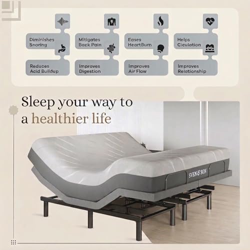 Image of Sven & Son Harmony Adjustable Bed Base, Head and Foot Lift, Massage, Under-Bed Lights, USB, Gel Memory, Zero Gravity Smart Frame - King + 14 inch Hybrid Spring Matt (Medium Soft)