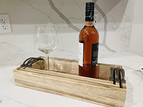 3Pcs Burnt Narrow Wooden Serving Trays(13.8"/15.2"/16.5") With Decorative Antique Metal Handles - Sink Vanity Trays/Farmhouse Decor Rectangular Tray For Coffee Table/Bed Food,Breakfast,Dessert,Tea #TOP1