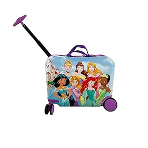 Disney Princess Ride on Suitcase for Kids, 18” Suitcase with Seat for Kids, Cute Lightweight Kids Travel Suitcase Trolley
