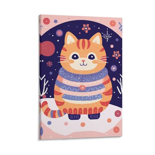 Toile murale chat orange bleu 60x90 cm pour habiller un mur vide sans percer