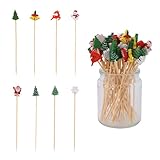 100uds Cócteles Palillos Navidad, 8 Diseños Palillos Navidad para Aperitivos Madera Fiesta Aperitivos Palitos Ideales para Fiestas Catering Postres Frutas y Mucho Más